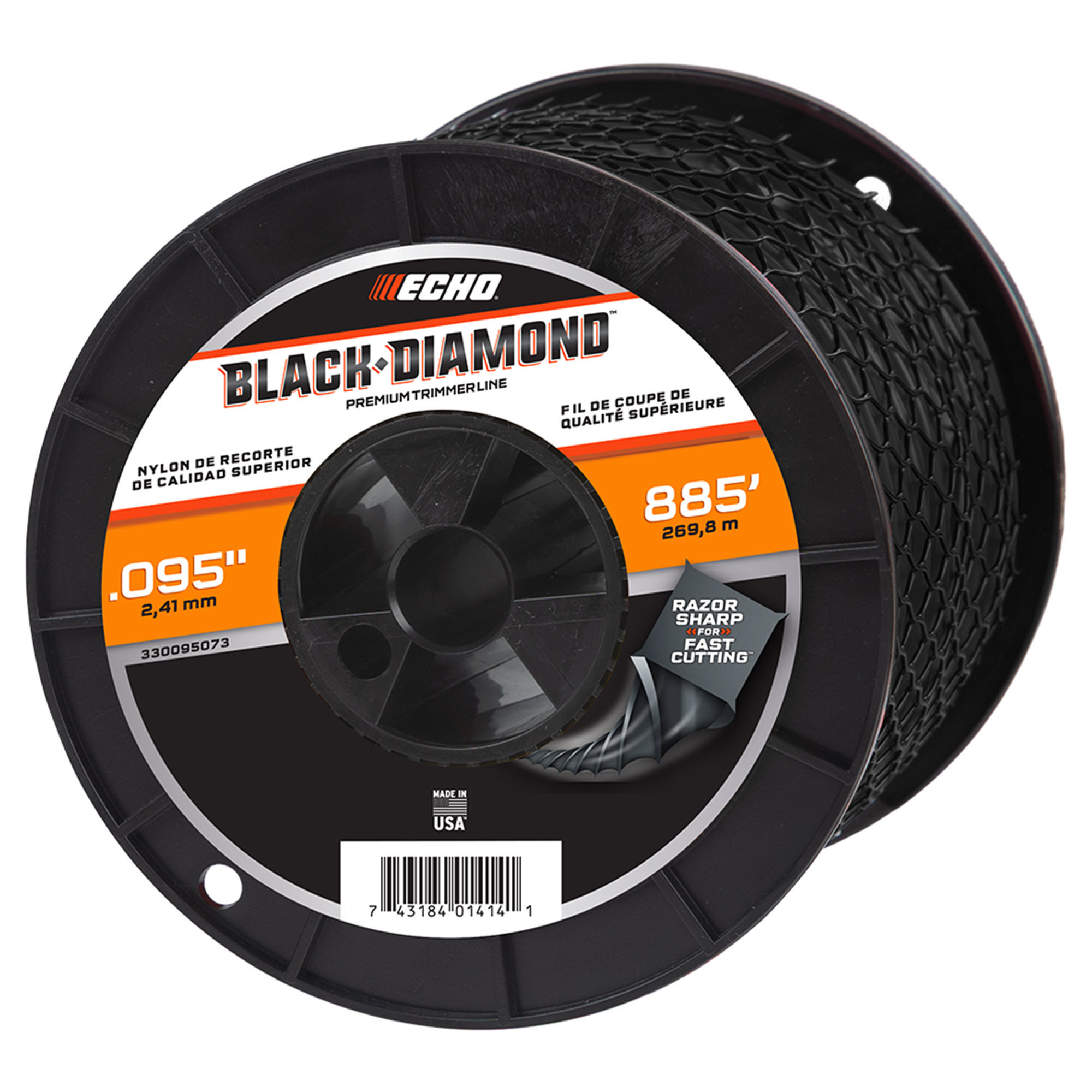 ECHO, Black Diamond® Trimmer Line Twisted, Diamond-shaped line, 885ft, .095 dia, Model #330095073